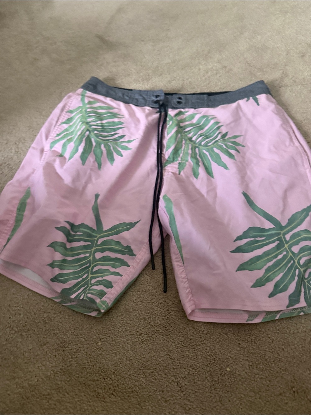 RVCA Pink Swim Shorts with Green Tropical Leaf Print